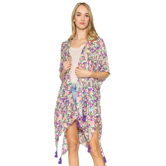 Flower Patterned Cover Up Kimono Poncho