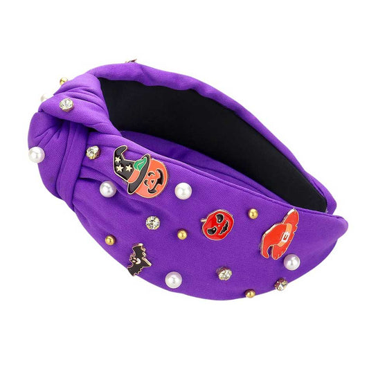Enamel Halloween Charm Stone Cluster Embellished Headband