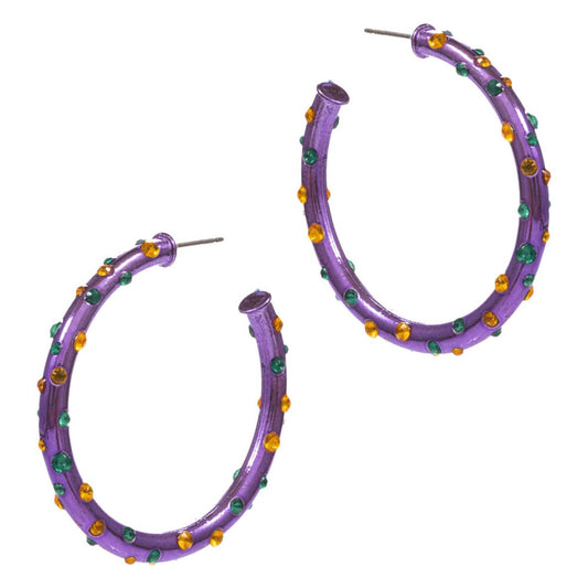 Mardi Gras Rhinestone Embellished Hoop Earrings