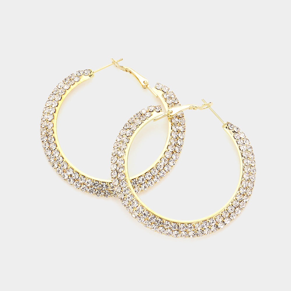 Crystal Rhinestone 2 Inch Hoop Earrings
