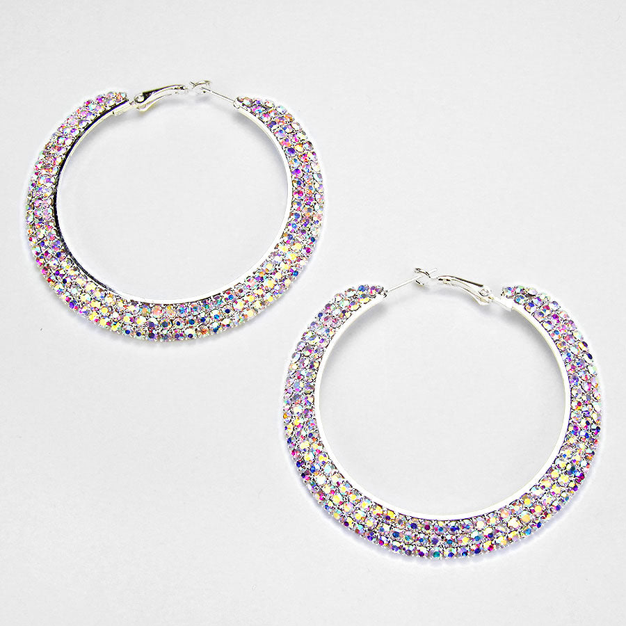 Crystal Rhinestone 2.5 Inch Hoop Earrings