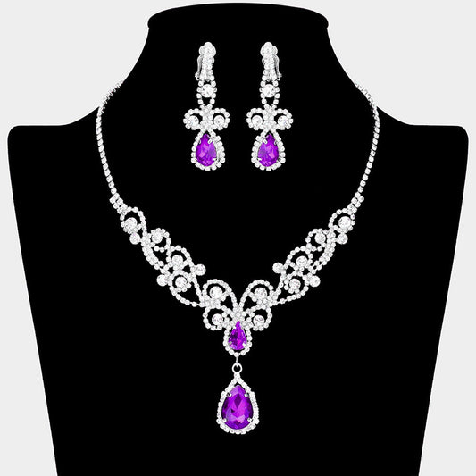 Teardrop Crystal Rhinestone Vine Drop Collar Necklace