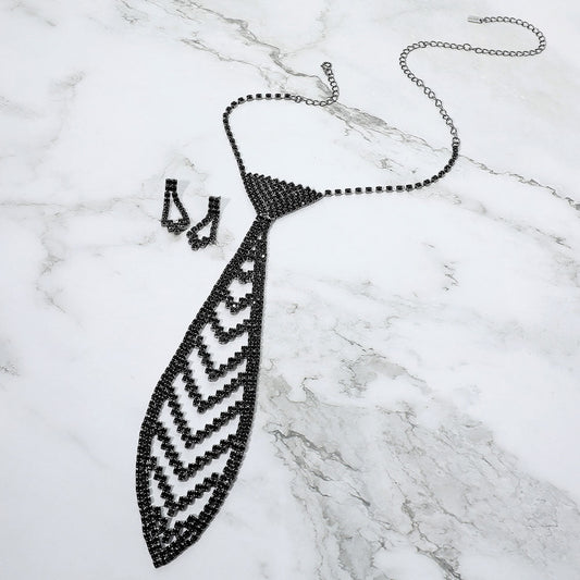 Rhinestone Pave Neck Tie Necklace