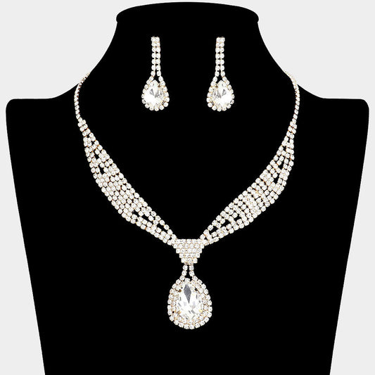 Rhinestone Pave Teardrop Collar Necklace
