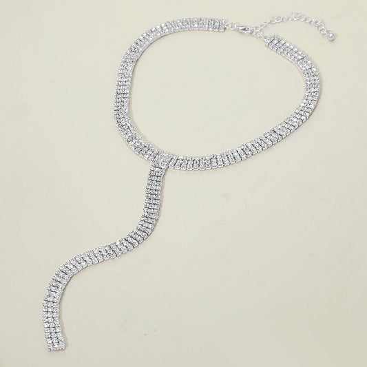 Silver Dipped Y Shaped Rhinestone Necklace