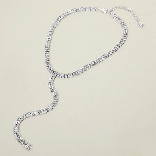 Silver Dipped Y Shaped Rhinestone Necklace