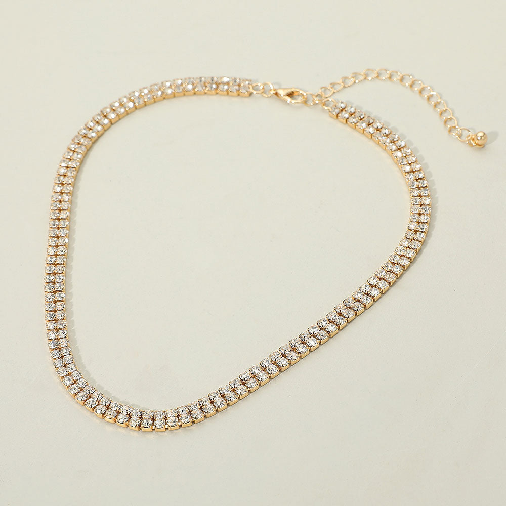 Gold Dipped Double Row Rhinestone Necklace