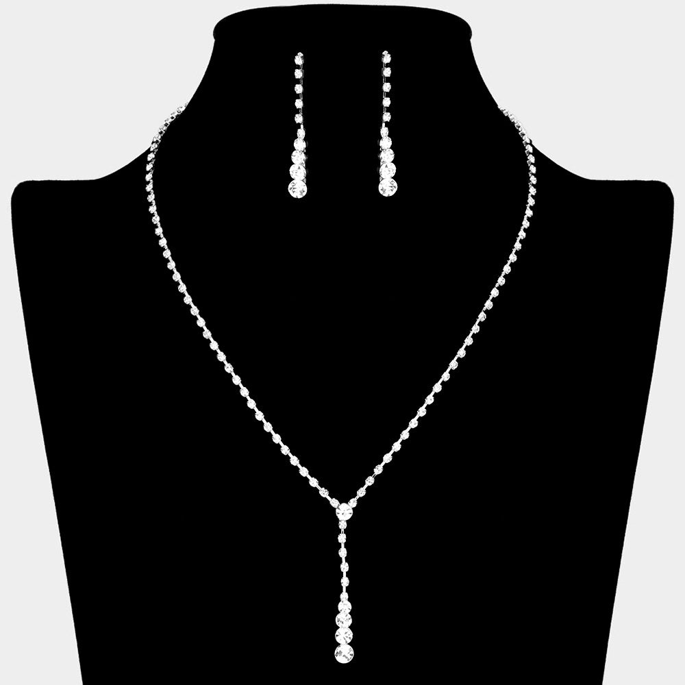 Round Stone Accented Rhinestone Paved Y Necklace