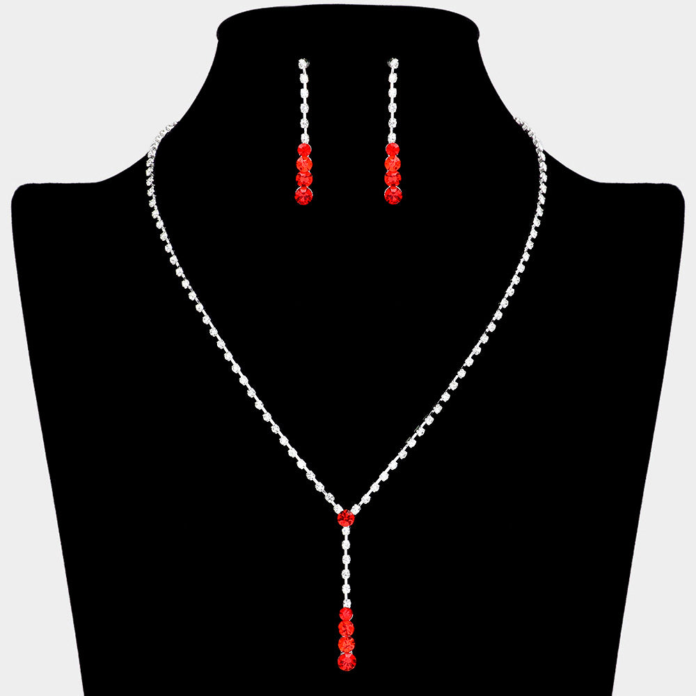 Round Stone Accented Rhinestone Paved Y Necklace