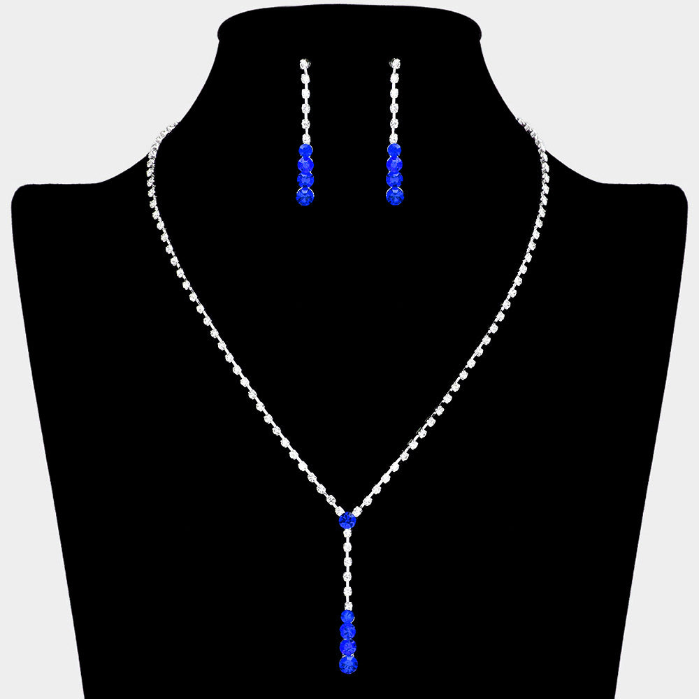 Round Stone Accented Rhinestone Paved Y Necklace