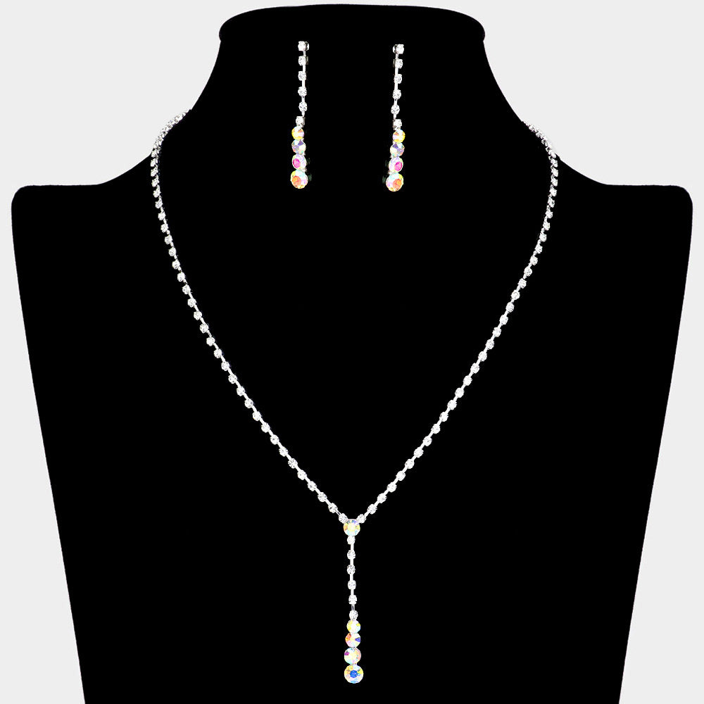 Round Stone Accented Rhinestone Paved Y Necklace