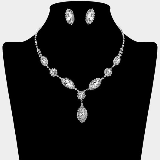 Marquise Stone Accent Rhinestone Paved Necklace