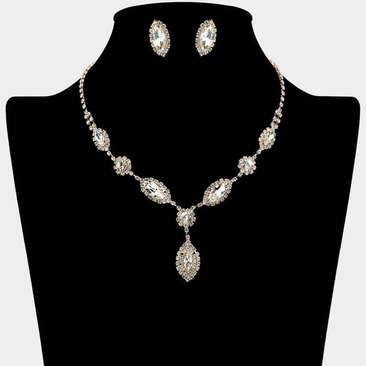 Marquise Stone Accent Rhinestone Paved Necklace