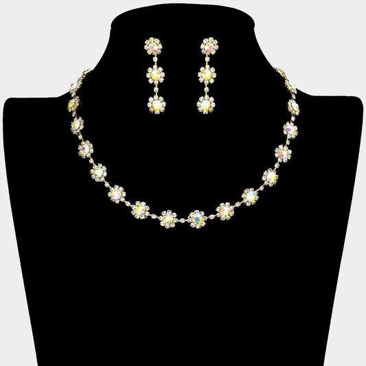 Floral Crystal Rhinestone Collar Necklace