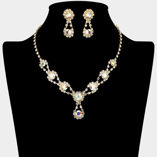 Round Crystal Vine Rhinestone Bib Drop Necklace