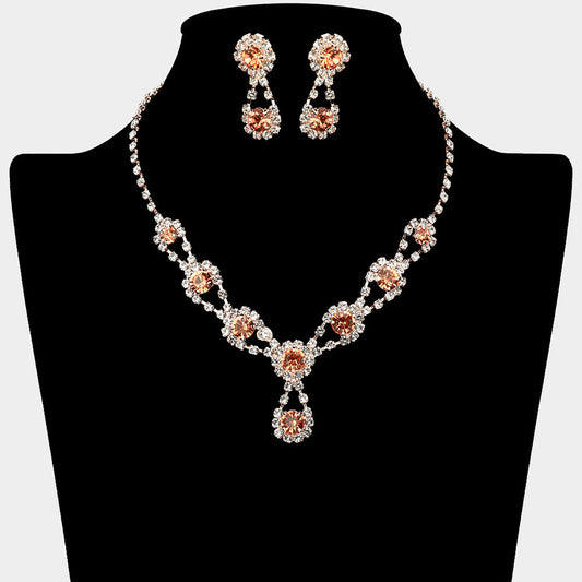 Round Crystal Vine Rhinestone Bib Drop Necklace