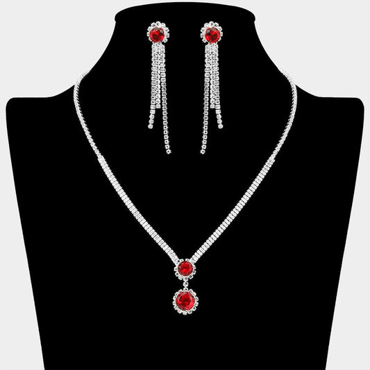 Round CZ Stone Cluster Pointed Rhinestone Paved Necklace