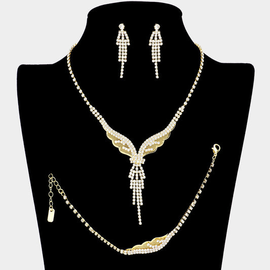 Dropped Rhinestone Necklace Jewelry Set