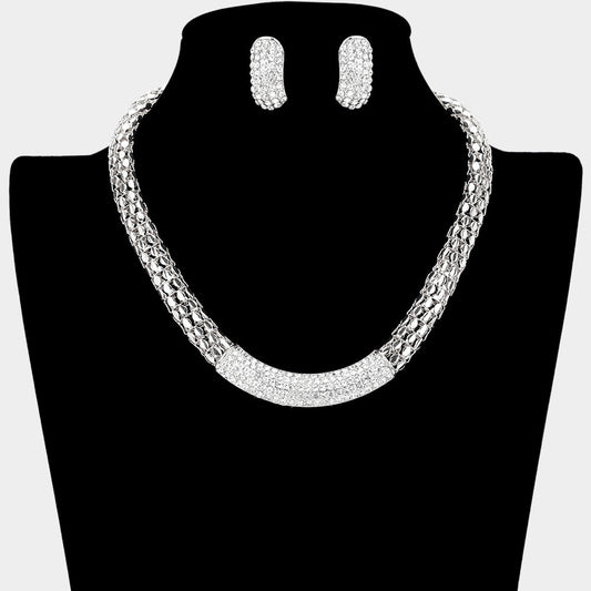 Crystal Rhinestone Metal Mesh Necklace