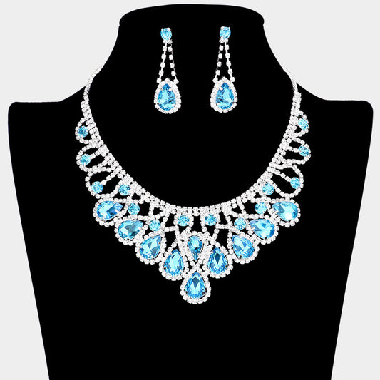 Crystal Teardrop Rhinestone Pave Evening Necklace