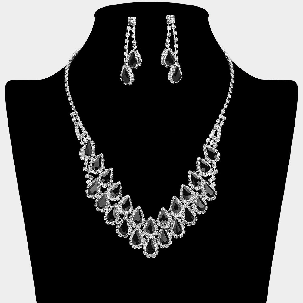 Crystal Rhinestone Teardrop Cluster Necklace