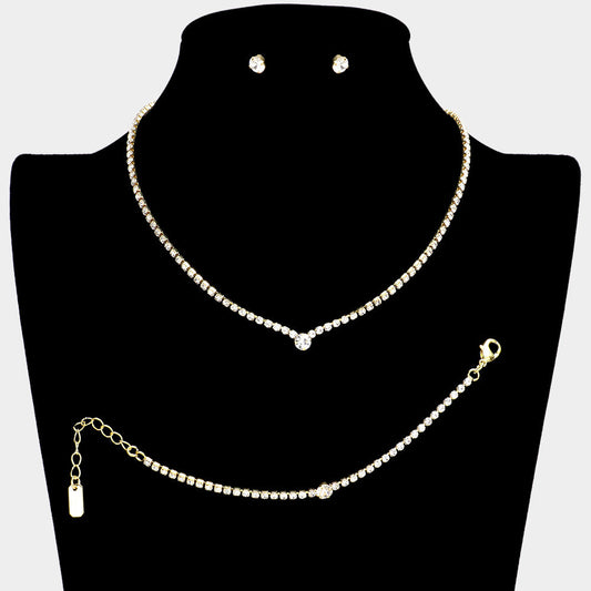 3PCS - Pave Crystal Rhinestone Marquise Necklace Set
