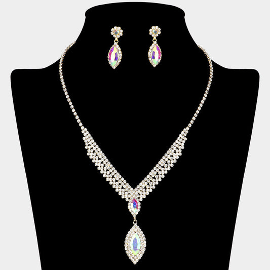 Marquise Stone Pointed Rhinestone Paved V Shaped Necklace