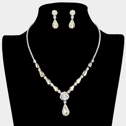 Teardrop Stone Cluster Rhinestone Necklace