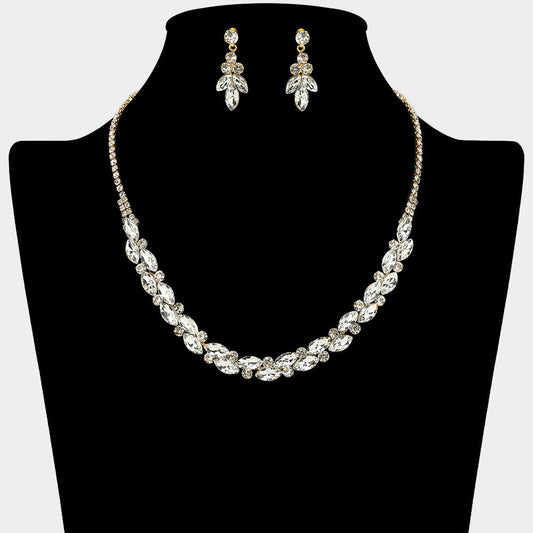 Round Marquise Stone Cluster Rhinestone Necklace