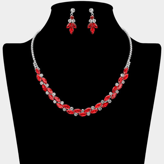 Round Marquise Stone Cluster Rhinestone Necklace