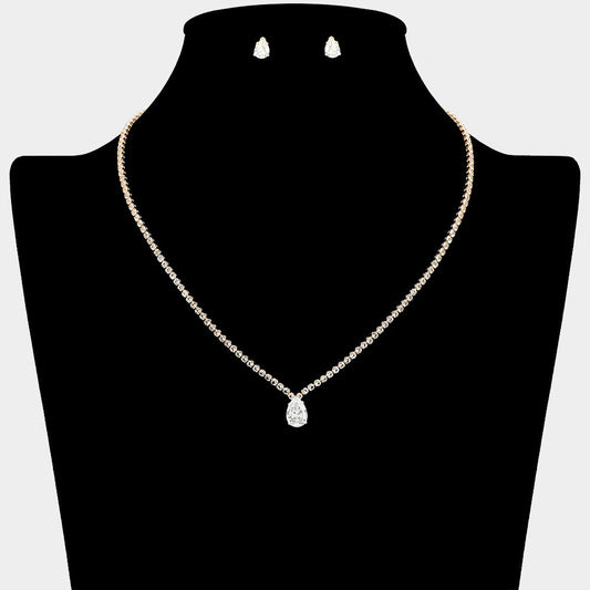 Teardrop CZ Stone Cluster Pendant Necklace
