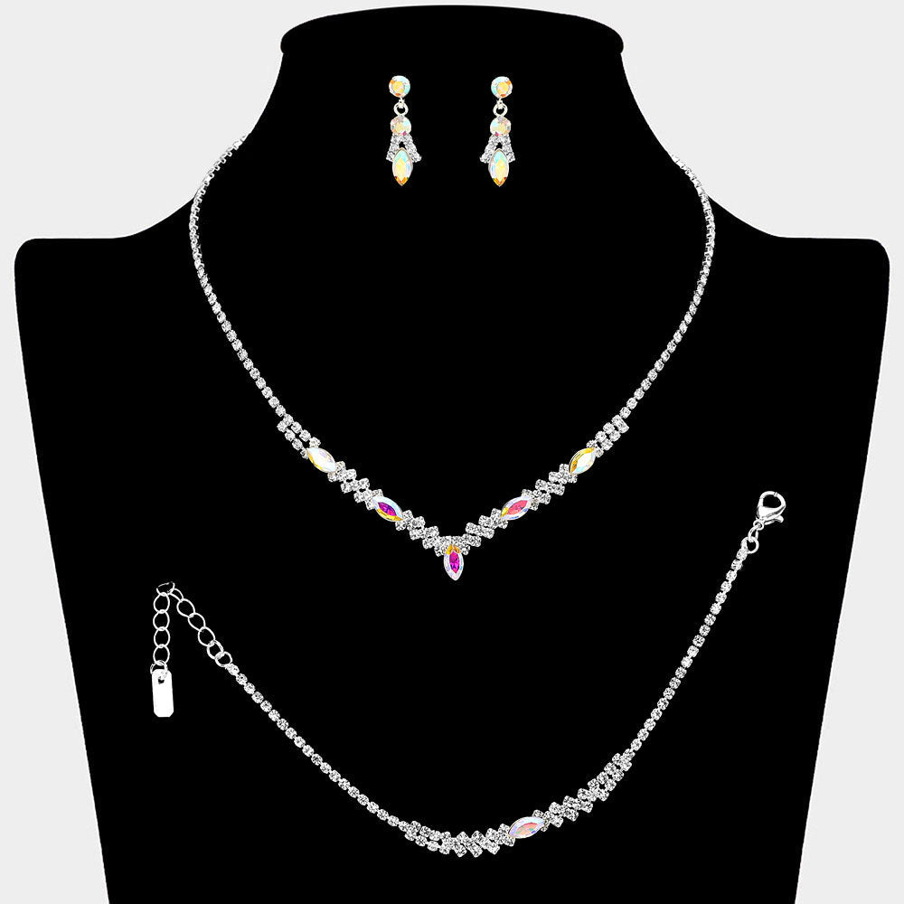 Marquise Stone Cluster Accent Rhinestone Paved Jewelry Set