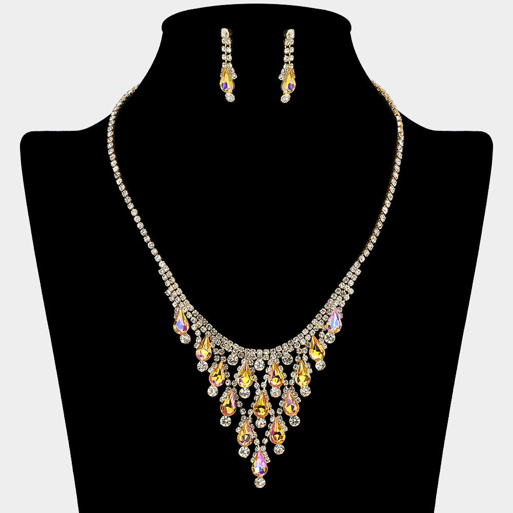 Teardrop Cluster Embellished Chandelier Accent Rhinestone Paved Necklace