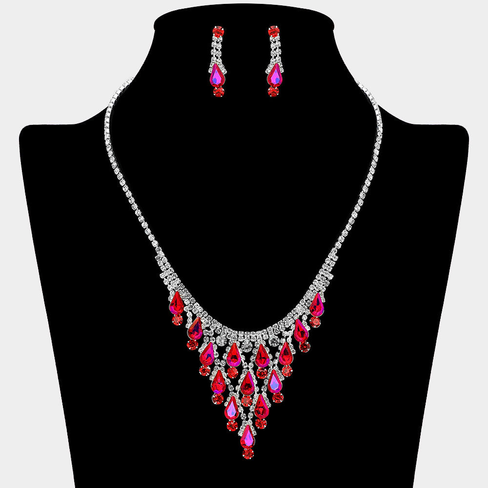 Teardrop Cluster Embellished Chandelier Accent Rhinestone Paved Necklace