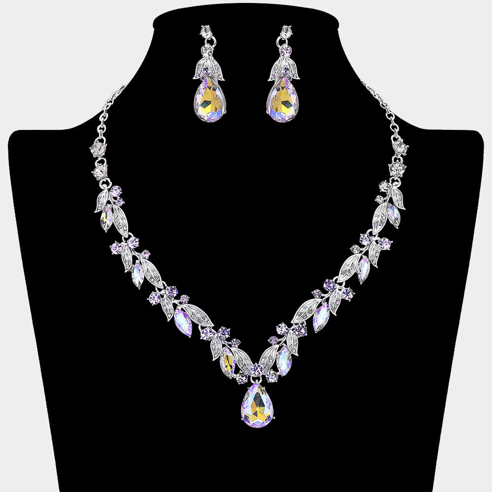 Teardrop Stone Cluster Accent Rhinestone Necklace