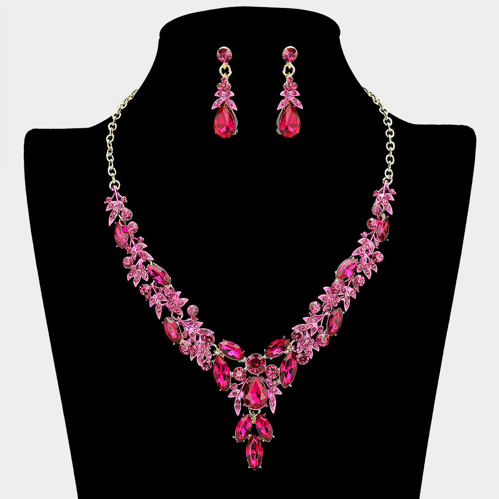 Teardrop Marquise Rhinestone Cluster Embellished Cascading Necklace