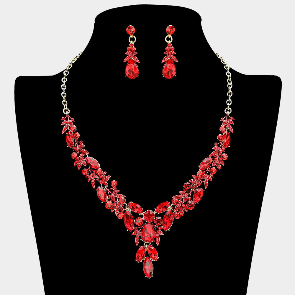 Teardrop Marquise Rhinestone Cluster Embellished Cascading Necklace