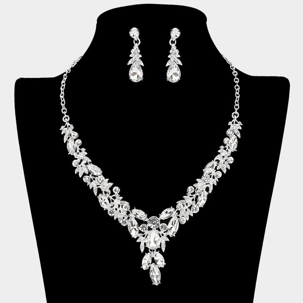 Teardrop Marquise Rhinestone Cluster Embellished Cascading Necklace