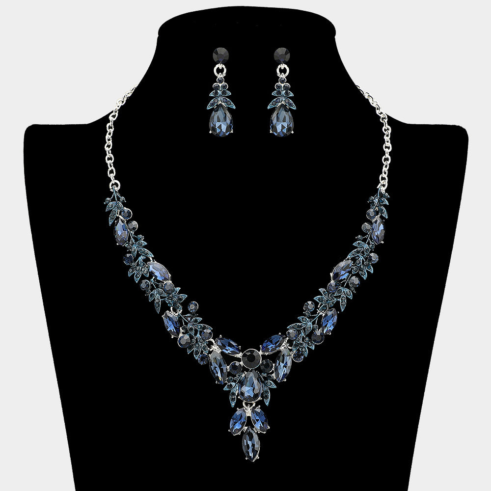 Teardrop Marquise Rhinestone Cluster Embellished Cascading Necklace
