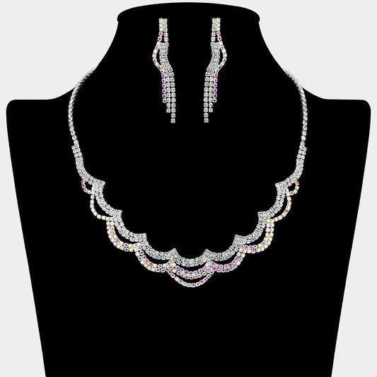 Rhinestone Paved Layered Scallop Necklace