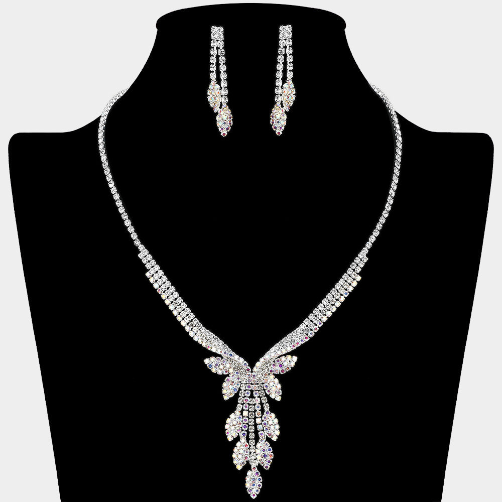 Rhinestone Paved Marquise Leaf Drop Necklace
