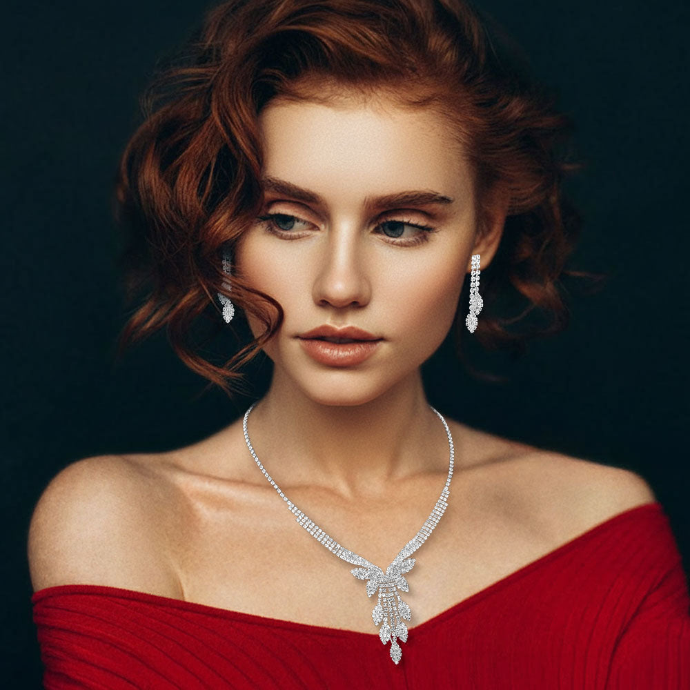 Rhinestone Paved Marquise Leaf Drop Necklace