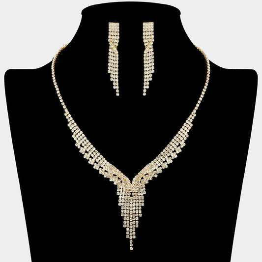 Rhinestone Paved Fringe Accent V Shaped Necklace