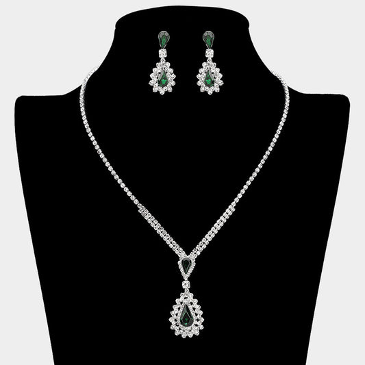 Teardrop Stone Cluster Pendant Rhinestone Paved Necklace