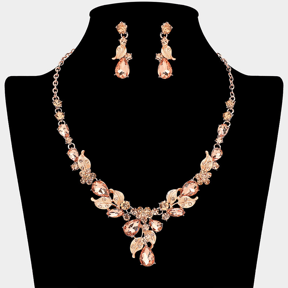 Teardrop Stone Cluster Leaf Embellished Necklace