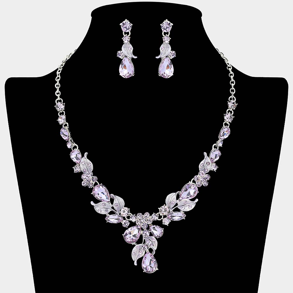 Teardrop Stone Cluster Leaf Embellished Necklace