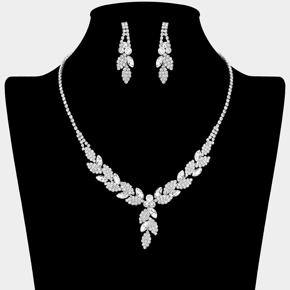 Leaf Rhinestone Paved Necklace