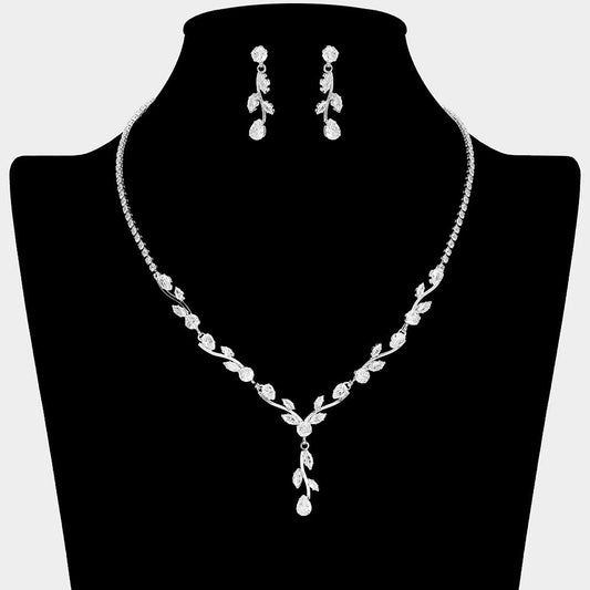 Marquise CZ Stone Cluster Leaf Vine Necklace