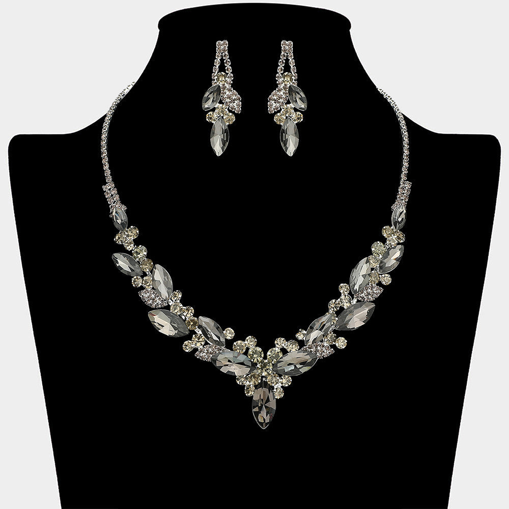 Marquise Stone Cluster Embellished Necklace