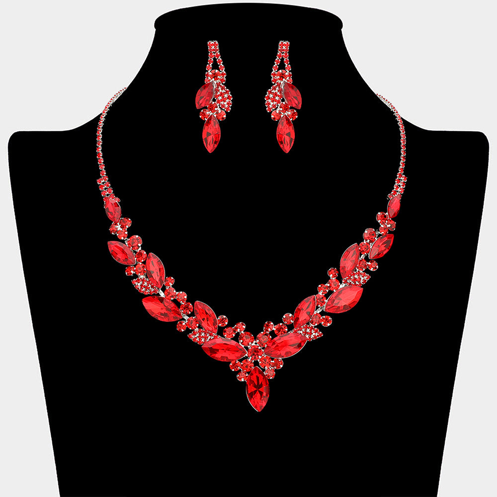 Marquise Stone Cluster Embellished Necklace